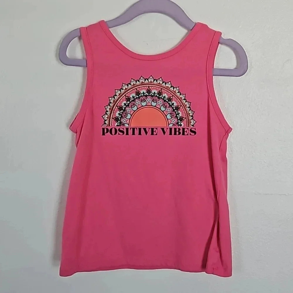 Kids Pink Positive Vibes Tank Top Mandala Graphic Sleeveless Shirt
